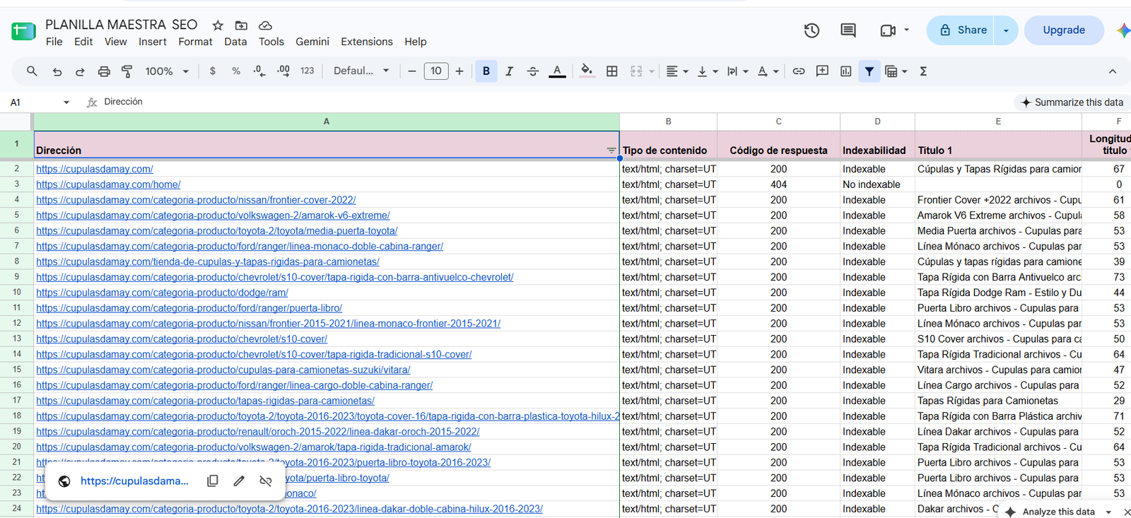 Crawl de Screaming Frog: auditoría técnica de indexabilidad