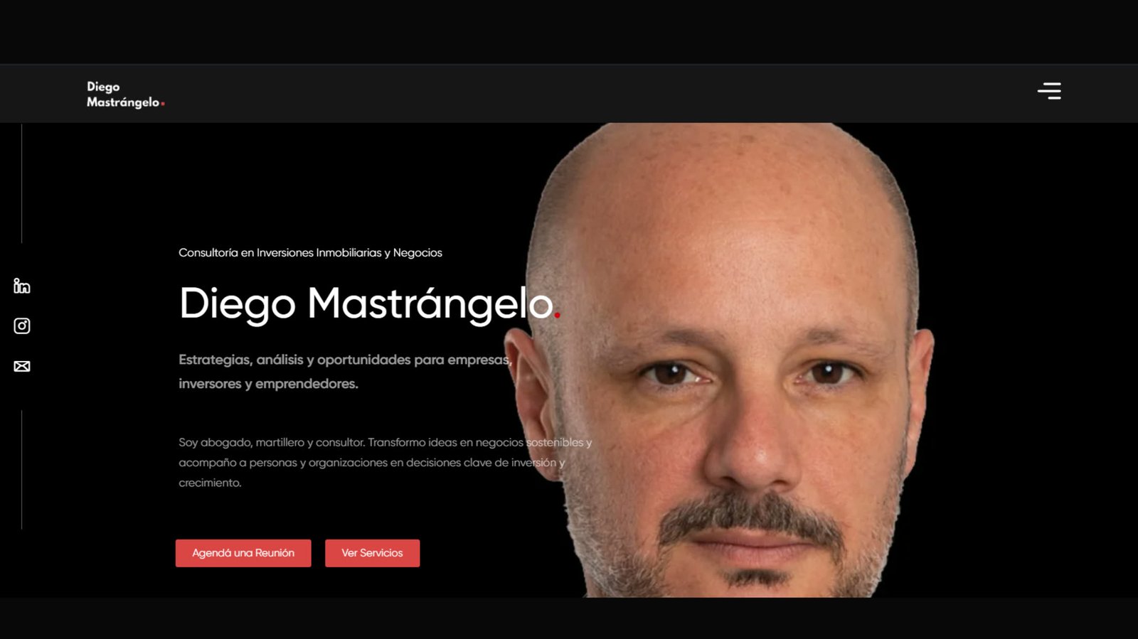 Home de diegomastrangelo.com: hero con propuesta de valor para inversores y empresas
